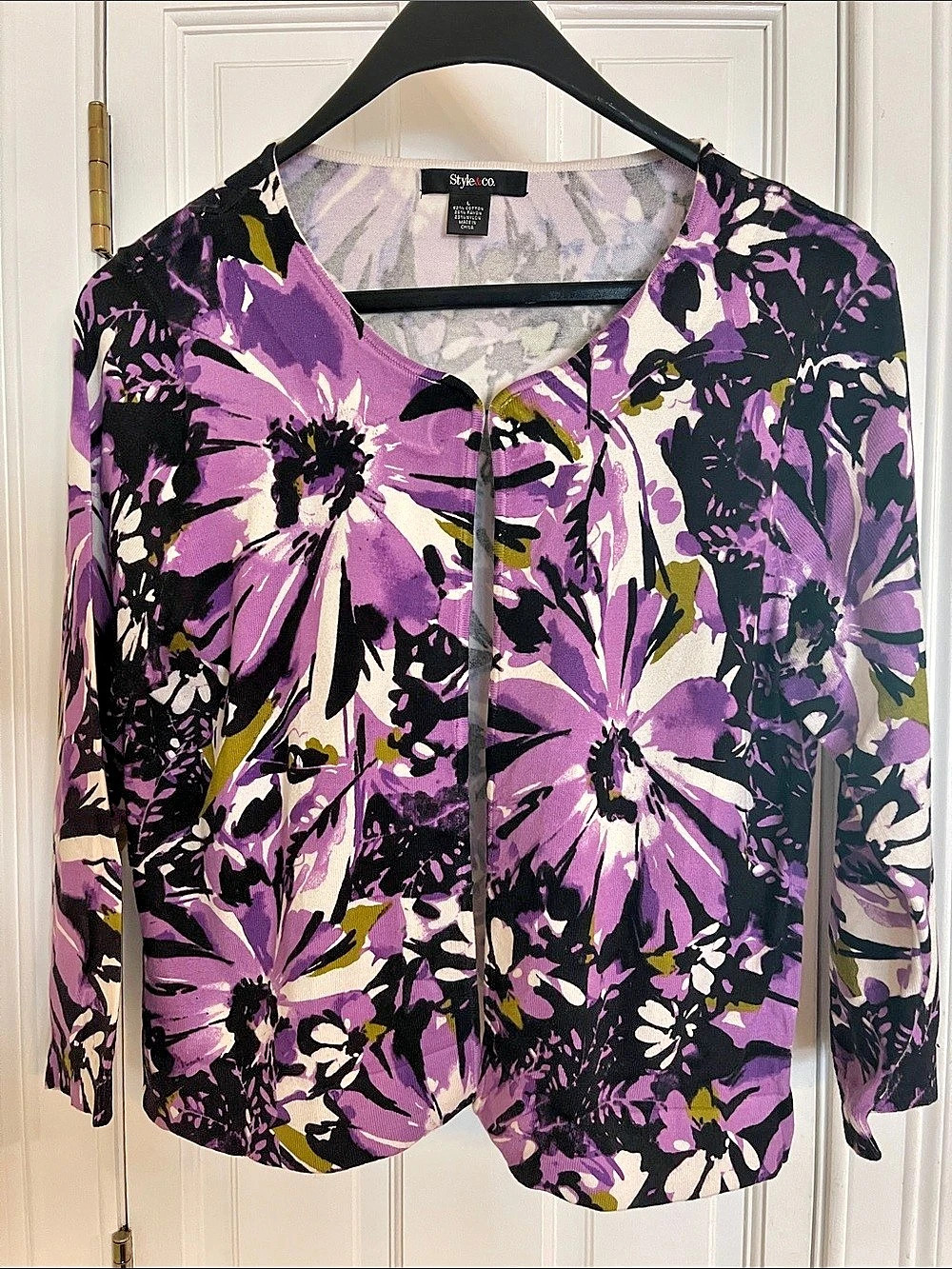 Style & Co. Floral Zip Front Jacket in Purple & Black Size Large